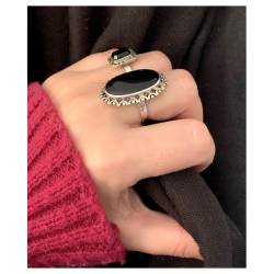 Bague Longue Cabochon Pierre Onyx Vintage, Argent Aspect Vieilli 925/000