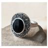 Bague Ovale Cabochon Pierre Onyx Vintage, Argent Aspect Vieilli 925/000