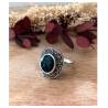 Bague Ovale Cabochon Pierre Onyx Vintage, Argent Aspect Vieilli 925/000