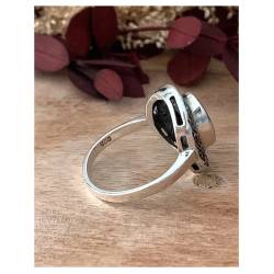 Bague Ovale Cabochon Pierre Onyx Vintage, Argent Aspect Vieilli 925/000