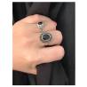 Bague Ovale Cabochon Pierre Onyx Vintage, Argent Aspect Vieilli 925/000
