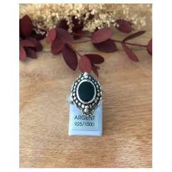 Bague Marquise Cabochon Pierre Onyx Vintage, Argent Aspect Vieilli 925/000
