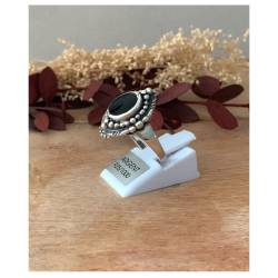 Bague Marquise Cabochon Pierre Onyx Vintage, Argent Aspect Vieilli 925/000