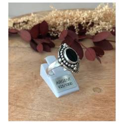 Bague Marquise Cabochon Pierre Onyx Vintage, Argent Aspect Vieilli 925/000