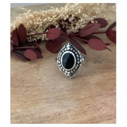 Bague Marquise Cabochon Pierre Onyx Vintage, Argent Aspect Vieilli 925/000