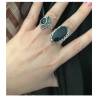 Bague Marquise Cabochon Pierre Onyx Vintage, Argent Aspect Vieilli 925/000