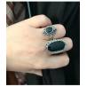 Bague Marquise Cabochon Pierre Onyx Vintage, Argent Aspect Vieilli 925/000