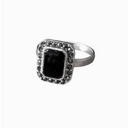 Bague pierre onyx carré & zirconium brillants en argent 925/000 - Vintage