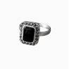 Bague pierre onyx carré & zirconium brillants en argent 925/000 - Vintage