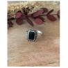 Bague pierre onyx carré & zirconium brillants en argent 925/000 - Vintage
