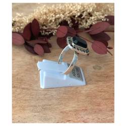 Bague pierre onyx carré & zirconium brillants en argent 925/000 - Vintage