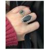 Bague pierre onyx carré & zirconium brillants en argent 925/000 - Vintage