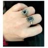 Bague fleur pierre noire Onyx en argent style vintage 925/000