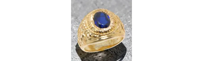 Chevalière US Américaine En Plaqué Or 18 Ct Pierre Bleu Saphir Tailles 52 à 72