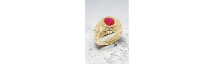 Chevalière US Américaine En Plaqué Or 18 Ct Pierre Rouge Rubis Tailles 52 à 72