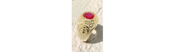 Chevalière US Américaine En Plaqué Or 18 Ct Pierre Rouge Rubis Tailles 52 à 72