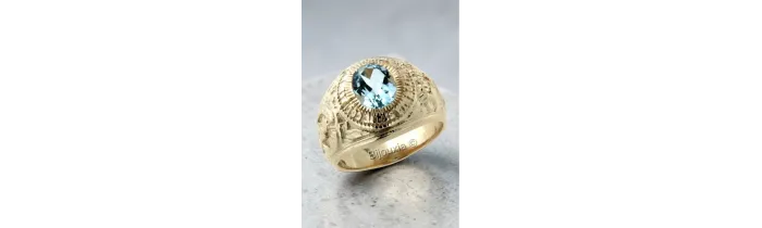 Chevalière US Américaine En Plaqué Or 18 Ct Pierre Bleu Topaze Tailles 52 à 72
