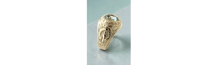 Chevalière US Américaine En Plaqué Or 18 Ct Pierre Bleu Topaze Tailles 52 à 72