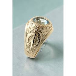 Chevalière US Américaine En Plaqué Or 18 Ct Pierre Bleu Topaze Tailles 52 à 72