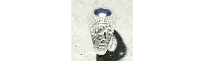 Chevalière US Américaine En Argent 925/000 Pierre Bleu Saphir Tailles 52 à 72