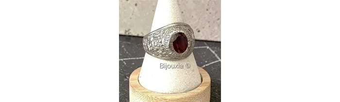 Chevalière US Américaine En Argent 925/000 Pierre Rouge Rubis Tailles 52 à 72