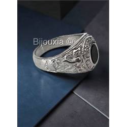 Chevalière US Américaine En Argent 925/000 Onyx Tailles 50 à 70