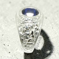 Chevalière Taille 64 US Américaine En Argent 925/000 Pierre Bleu Saphir