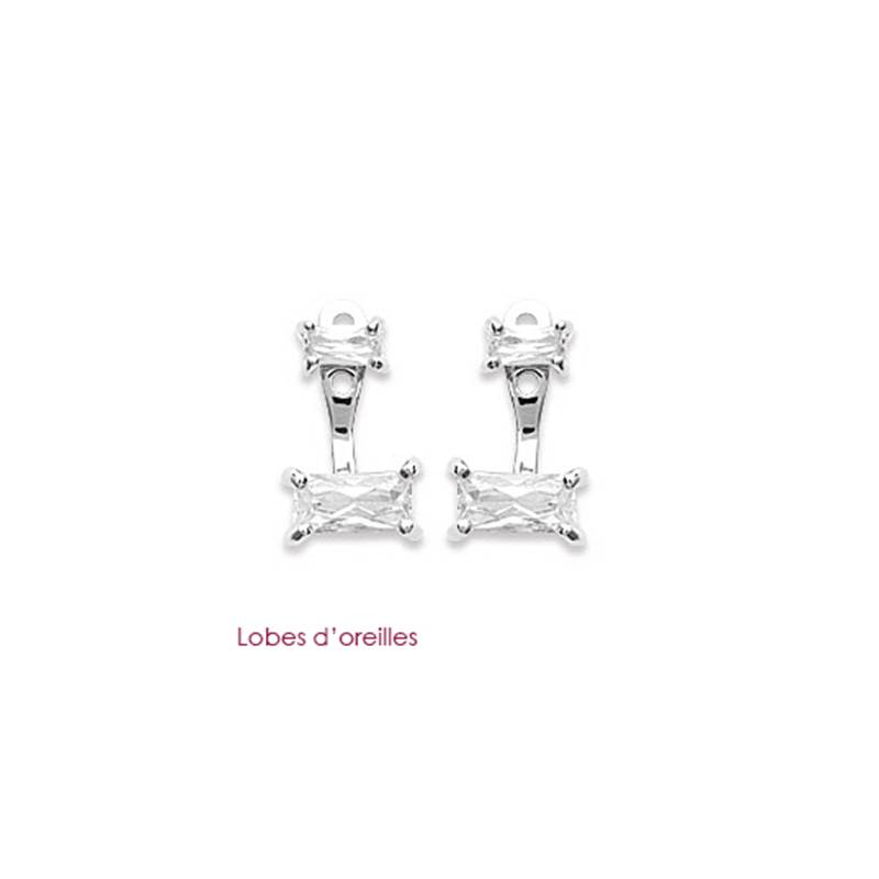 Boucles d'oreilles LOBES Oxyde de Zirconium En Argent Massif Rhodié 925