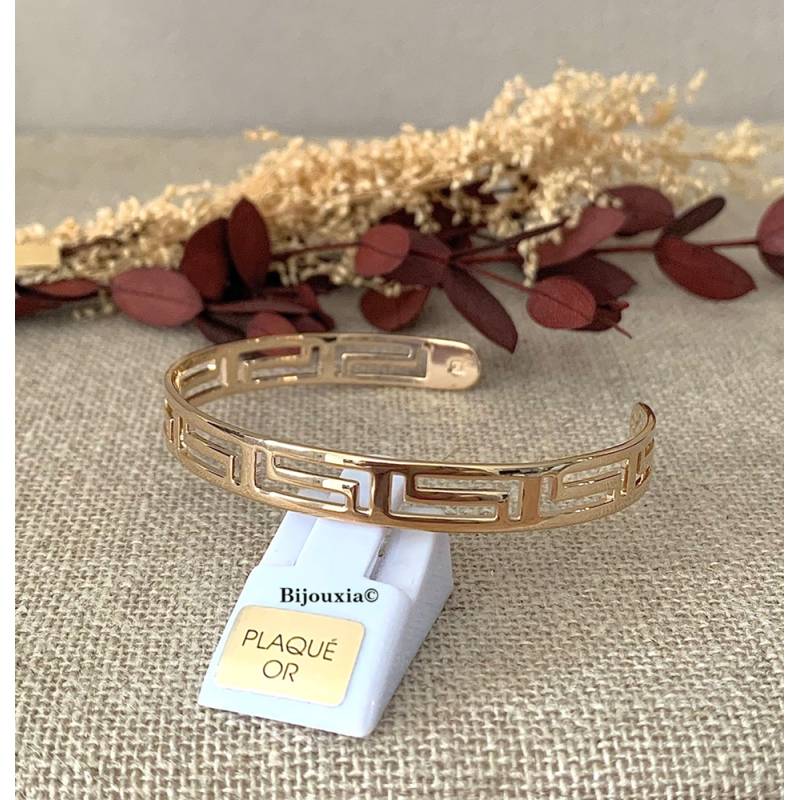 Bracelet Jonc Ciselé Ouvert En Plaqué Or 18 Carats 750/1000