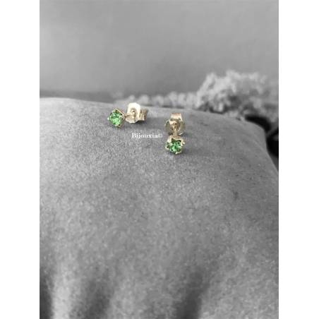 Boucles D'oreilles Puces Zirconium Vert Clair 3MM Argent 925/1000 Bijoux