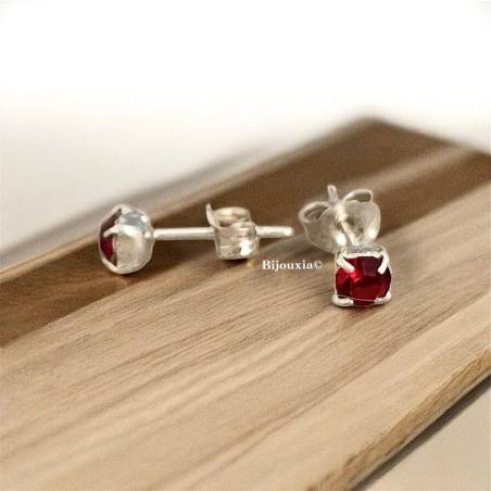 Boucles D'oreilles Puces Oz Rubis 4 MM Argent 925/1000 Bijoux