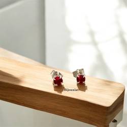 Boucles D'oreilles Puces Oz Rubis 4 MM Argent 925/1000 Bijoux