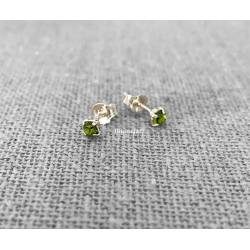 Boucles D'oreilles Puces Zirconium Vert Péridot 3MM Argent 925/1000 Bijoux