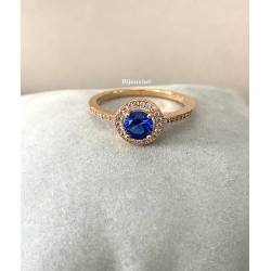 Bague Solitaire Pierre Bleu Zirconium Saphir Plaqué Or 750/000 Tailles 50 à 60