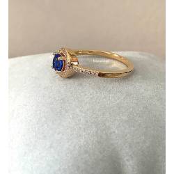 Bague Solitaire Pierre Bleu Zirconium Saphir Plaqué Or 750/000 Tailles 50 à 60
