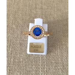 Bague Solitaire Pierre Bleu Zirconium Saphir Plaqué Or 750/000 Tailles 50 à 60