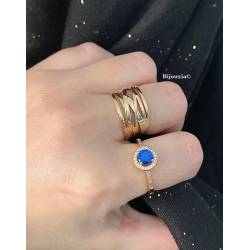 Bague Solitaire Pierre Bleu Zirconium Saphir Plaqué Or 750/000 Tailles 50 à 60