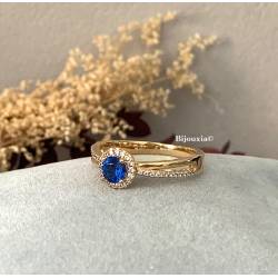 Bague Pierre Bleu Zirconium Saphir Plaqué Or 18 Carats 5 Microns Joaillerie