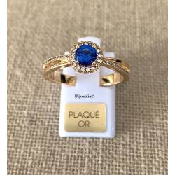 Bague Pierre Bleu Zirconium Saphir Plaqué Or 18 Carats 5 Microns Joaillerie