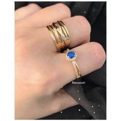 Bague Pierre Bleu Zirconium Saphir Plaqué Or 18 Carats 5 Microns Joaillerie