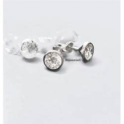 Boucles D'oreilles 6mm Zirconium Cristal Rond Serti Clos Argent 925/000 Rhodié