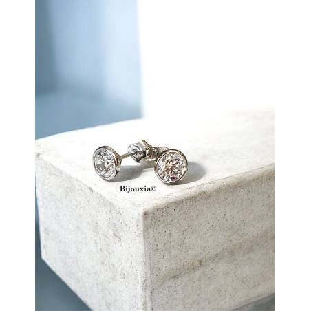 Boucles D'oreilles 6mm Zirconium Cristal Rond Serti Clos Argent 925/000 Rhodié