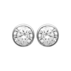 Boucles D'oreilles 6mm Zirconium Cristal Rond Serti Clos Argent 925/000 Rhodié