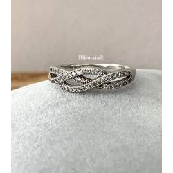 Bague Forme Tressée Microserti Oxyde Zirconium En Argent Massif 925/000 Rhodié