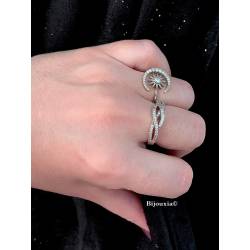 Bague Forme Tressée Microserti Oxyde Zirconium En Argent Massif 925/000 Rhodié