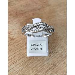 Bague Forme Tressée Microserti Oxyde Zirconium En Argent Massif 925/000 Rhodié