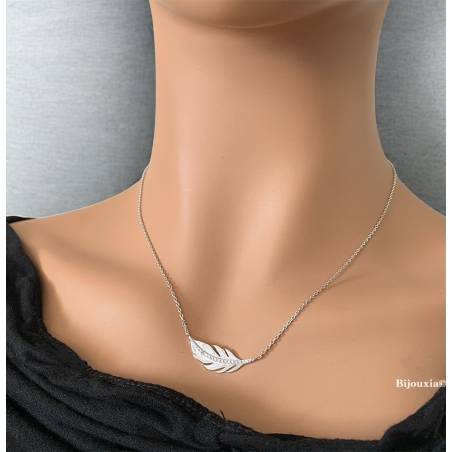 Collier Tendance "PLUME" Argent Massif Rhodié 925/1000 ZIRCONIUM