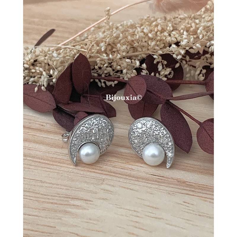 Boucles d’oreilles chics en argent 925/000 avec perle d’eau douce naturelle