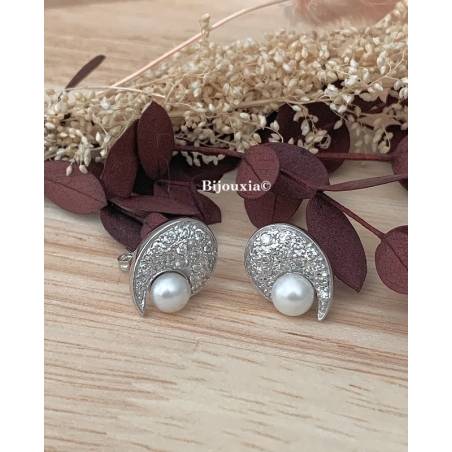 Boucles d’oreilles chics en argent 925/000 avec perle d’eau douce naturelle
