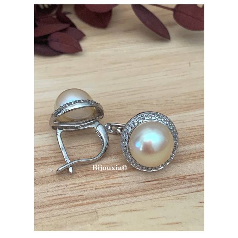 Boucles d’oreilles en argent 925/000 perle d’eau douce naturelle